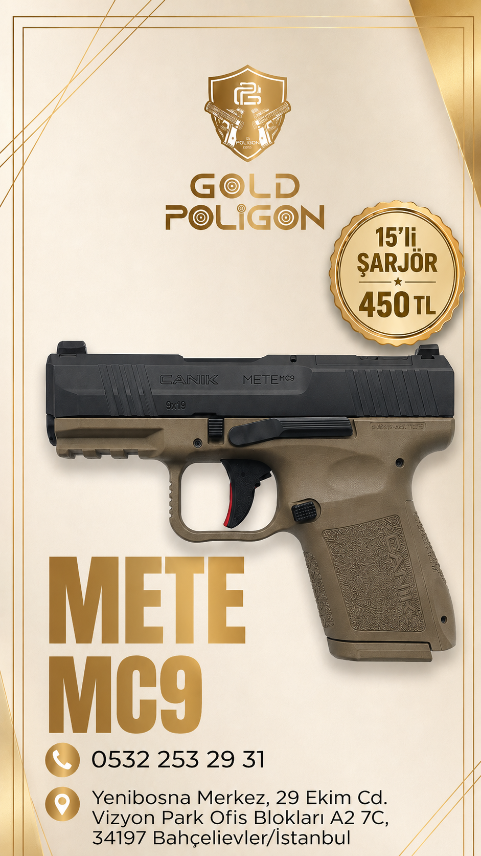 9×19 mm kalibresi ve 15 fişek kapasiteli şarjörüyle CANiK ME...