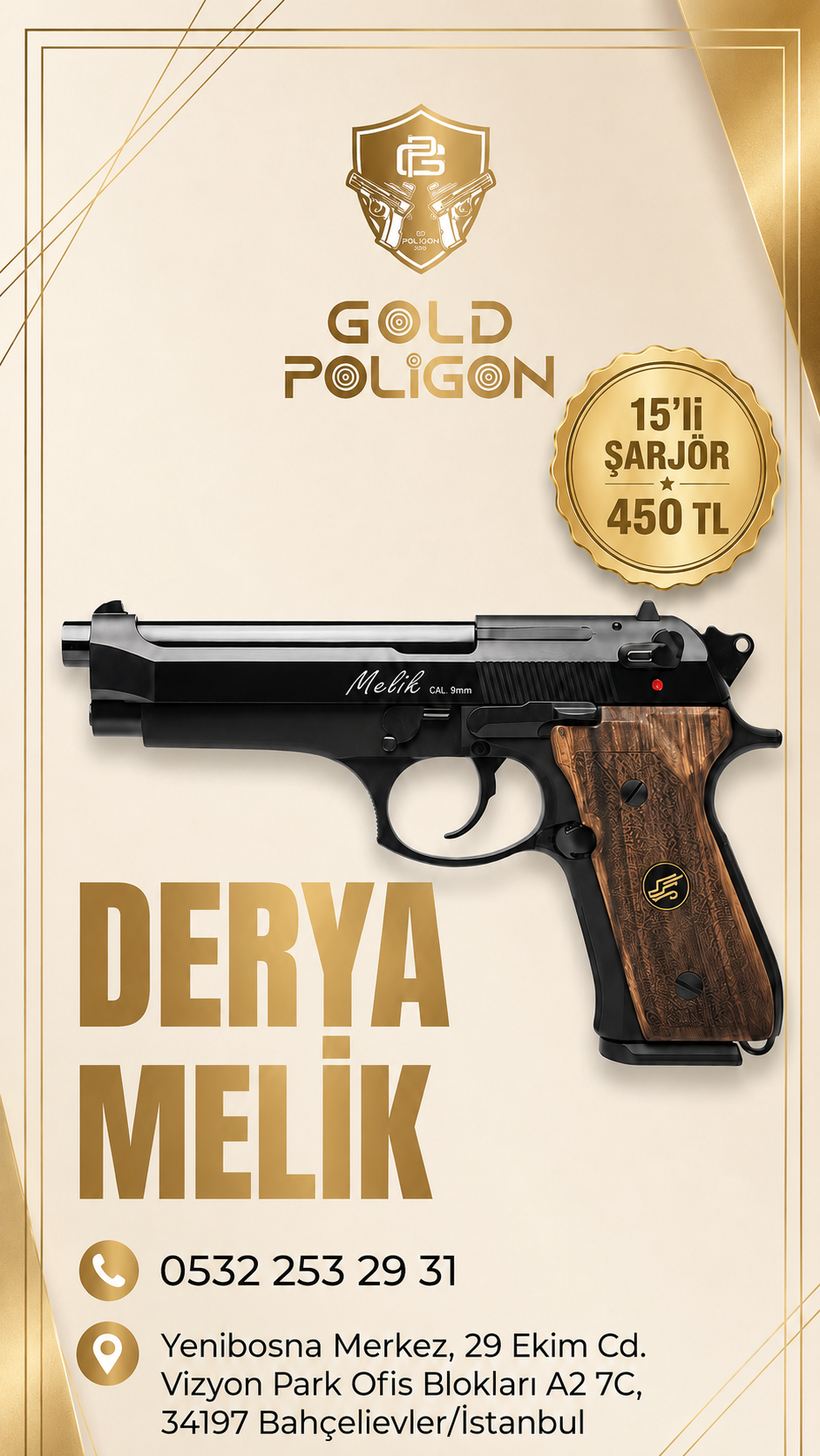 9×19 mm mühimmat kullanan Derya Melik, 17 fişek kapasiteli ş...