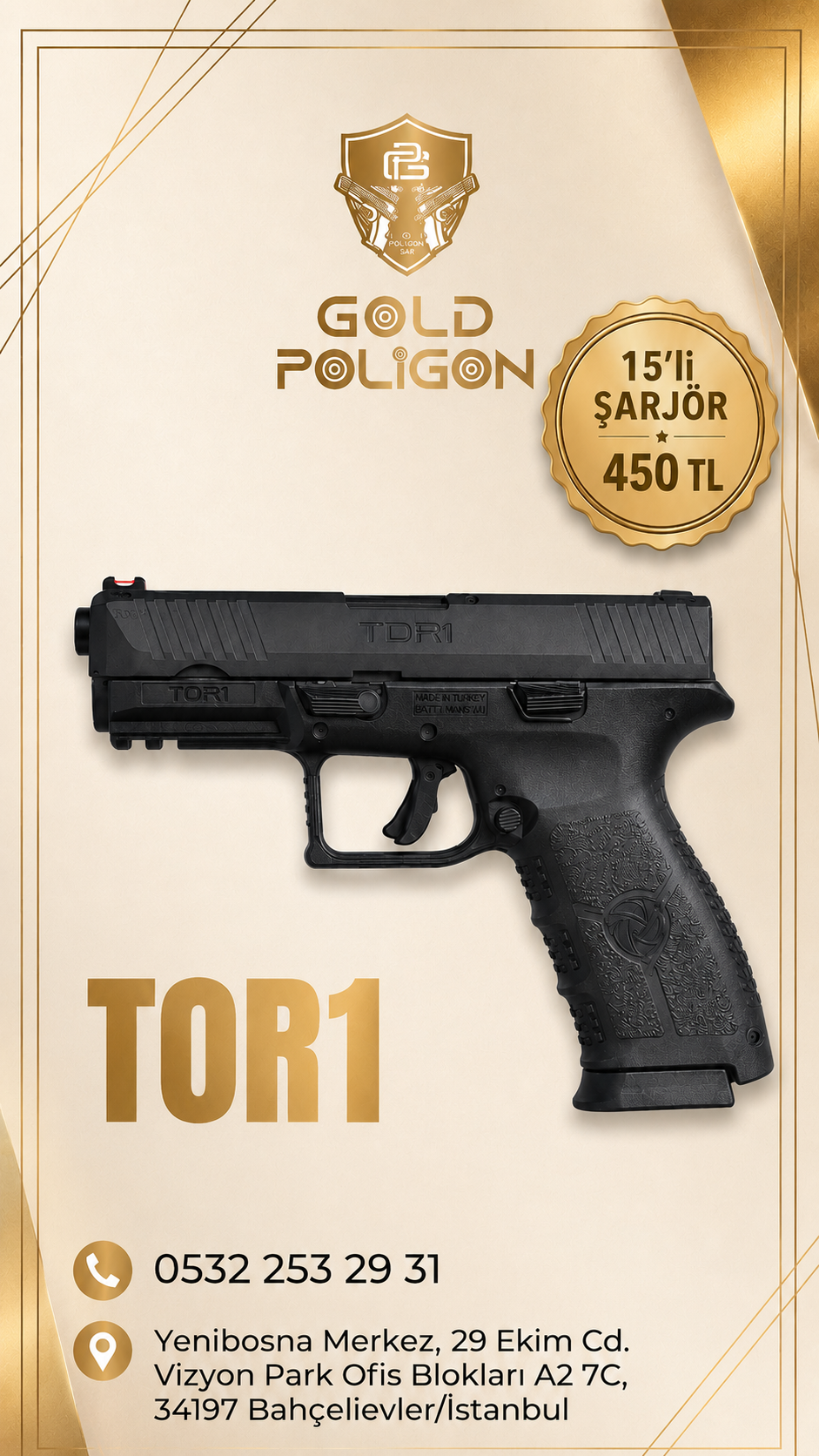 9×19 mm mühimmat kullanan TORI TOR1, 18 fişek kapasiteli şar...
