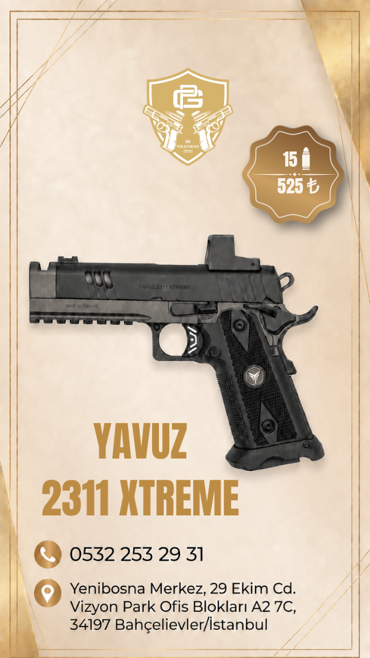 YAVUZ 2311 XTREME, 9×19 mm kalibresi, 20 fişek kapasiteli şa...