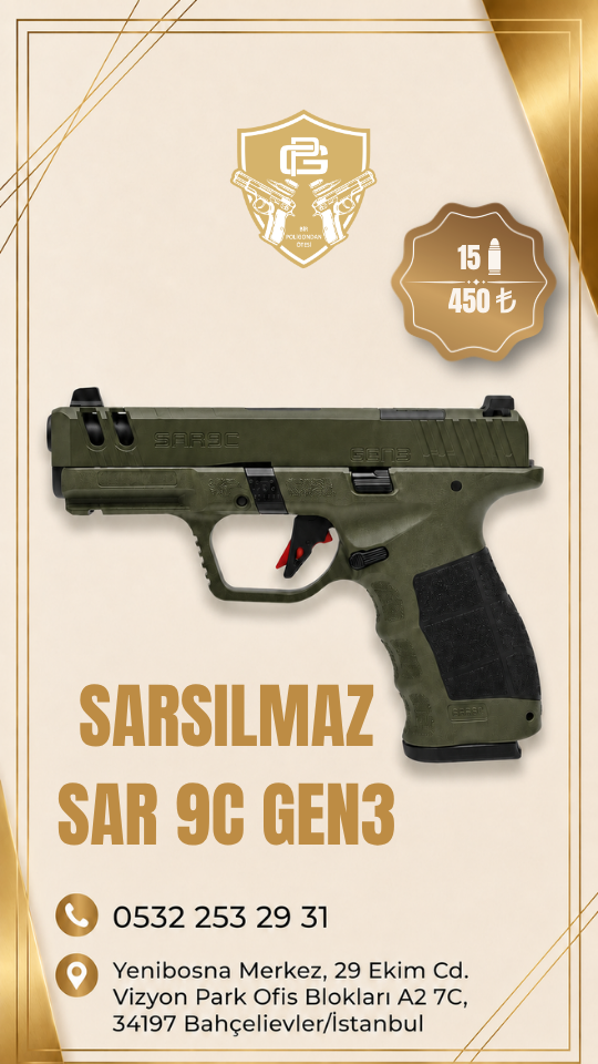 SARSILMAZ SAR9 C GEN3, 9×19 mm mühimmatı ve 15 fişek kapasit...