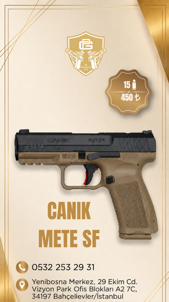 CANIK METE SF, 9×19 mm kalibresi ve 15 fişek kapasiteli şarj...